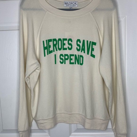 Wildfox"Heroes Save I Spend" Pullover Graphic Top - Picture 5 of 6